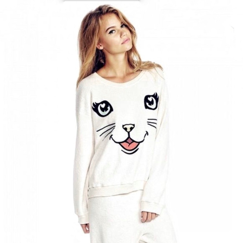 RARE Wildfox Happy Cat Pullover Crewneck - Picture 2 of 13